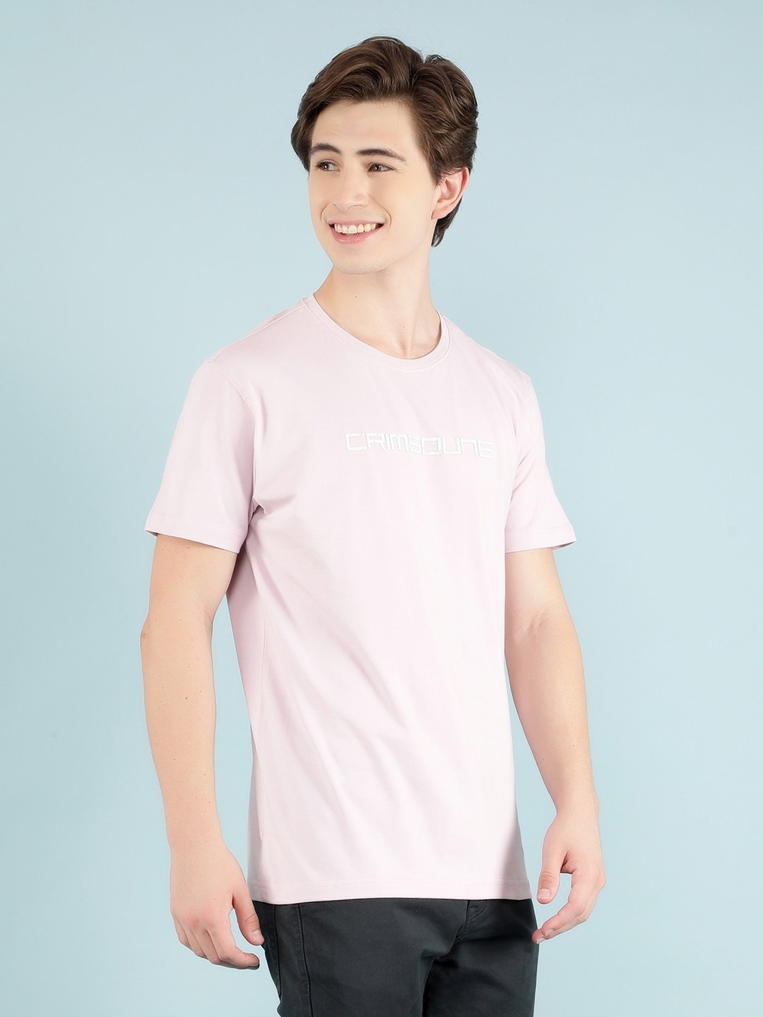 Crimsoune Club Purple Cotton Slim Fit Logo Printed T-Shirt