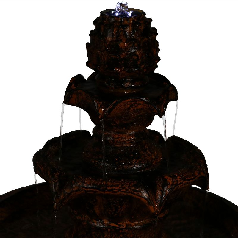 Sunnydaze Outdoor Solar Powered Ornate Elegance Tiered Water Fountain with Battery Backup and LED Light - 41" - Rustic Finish