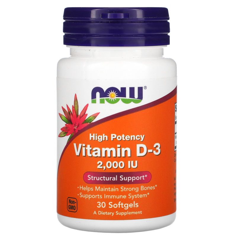 Now Foods High Potency Vitamin D-3, 50 mcg (2,000 IU), 30 Softgels, Vitamin D