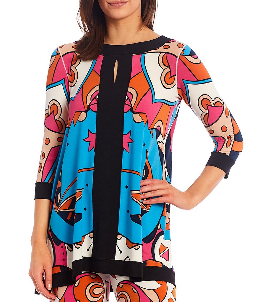 Eva Varro 3/4 Sleeve Pop Art Keyhole Tunic
