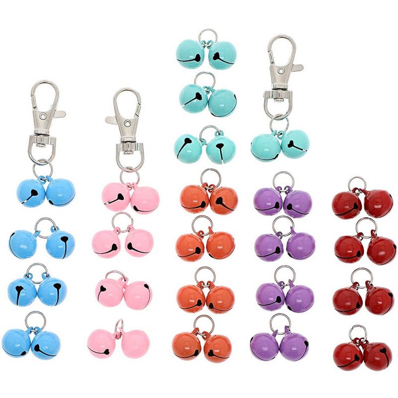 Juvale 24-Pack Assorted Pet Collar Bell for Cats and Dogs, Includes 3 Clips, 1/2 Inches