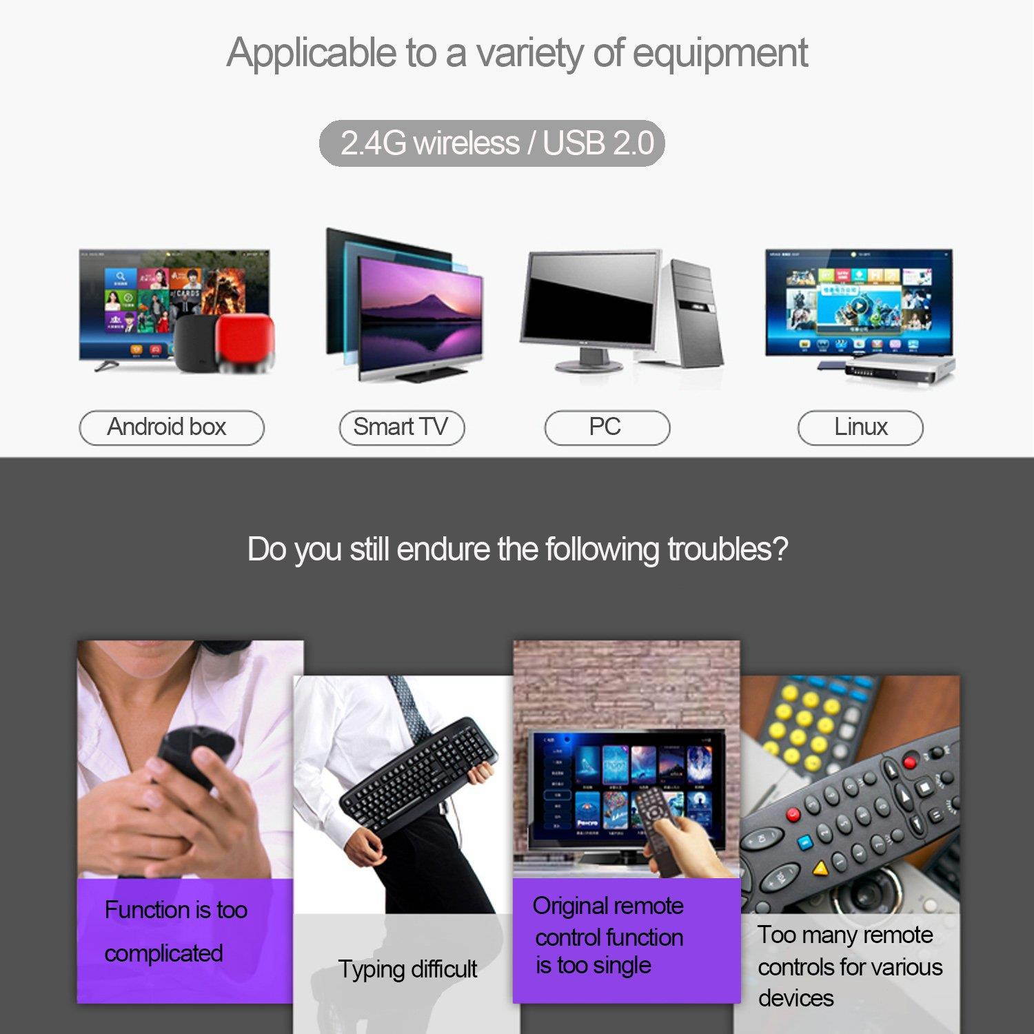 Mini Wireless Keyboard/Air Remote Control/Mouse / Touchpad with Colorful Backlit, 2.4GHz Connection, Best for Android TV Box, HTPC, IPTV, PC, Raspberry pi 3,Pad and More Devices.