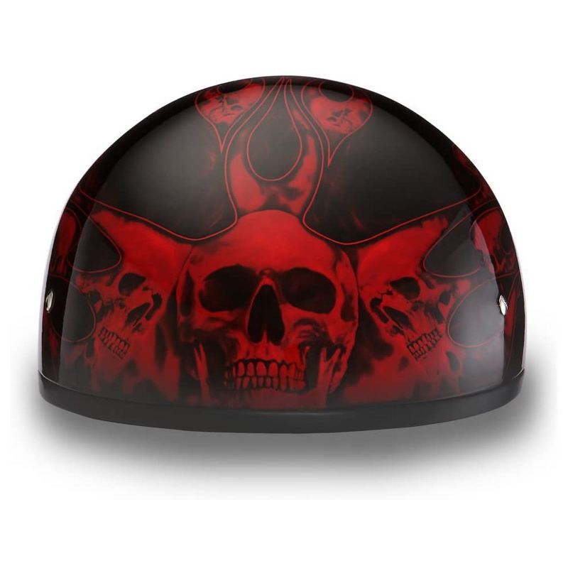 Daytona D6-SFR-2XL Helmets Secure Slim Protective Motorcycle Half Helmet Skull Cap with Adjustable Chin Strap, Head Wrap, & Drawstring Bag, Red Flames