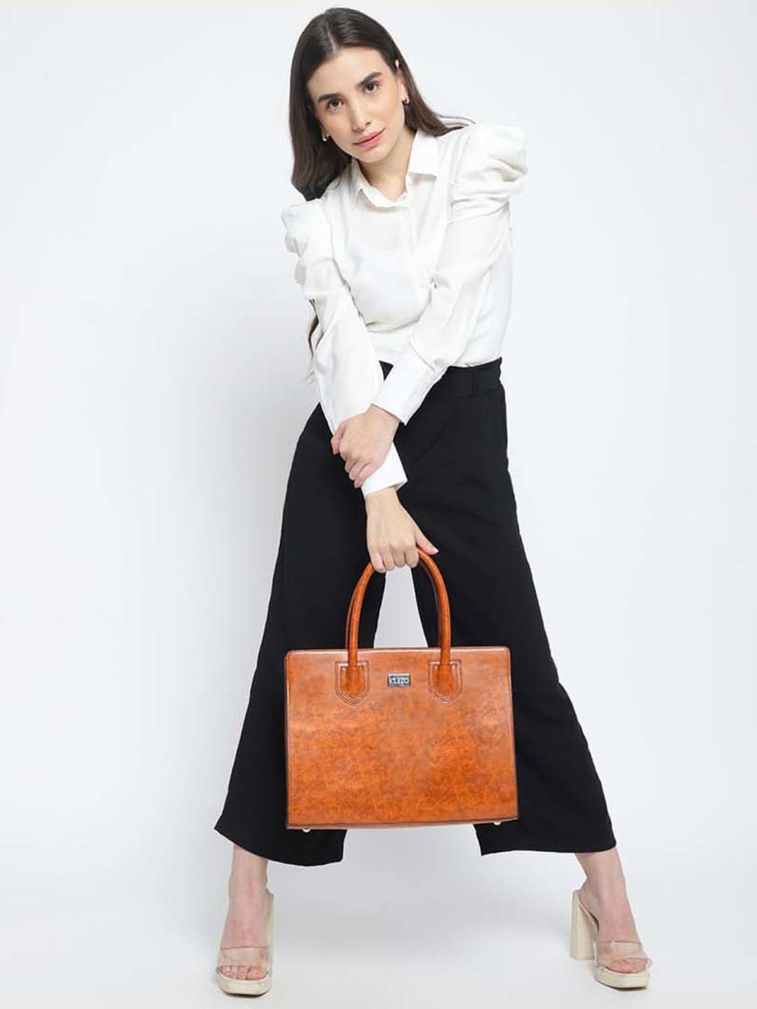 KLEIO Orange Solid Medium Tote Handbag