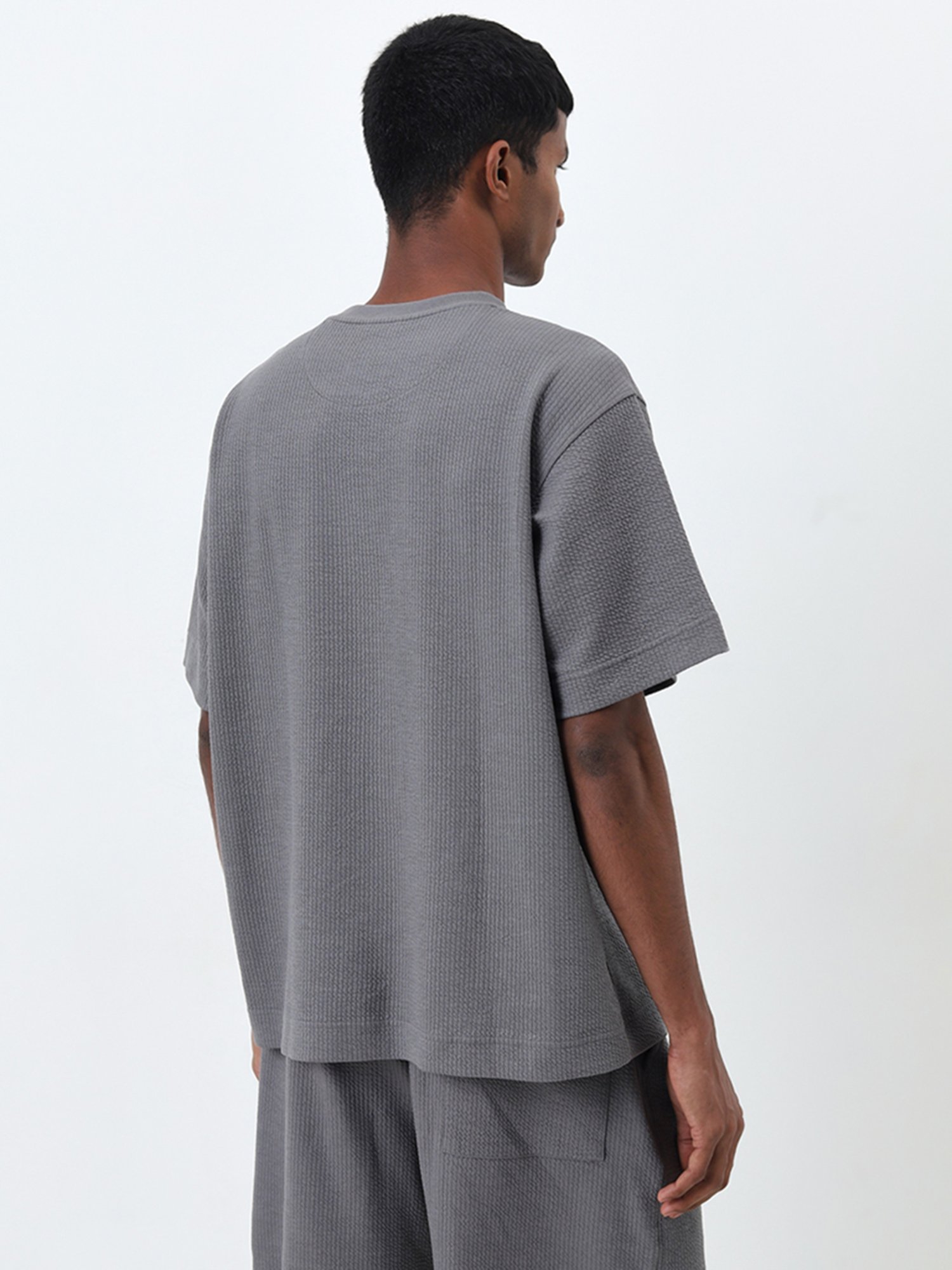 Studiofit by Westside Grey Self-Textured Relaxed-Fit T-Shirt