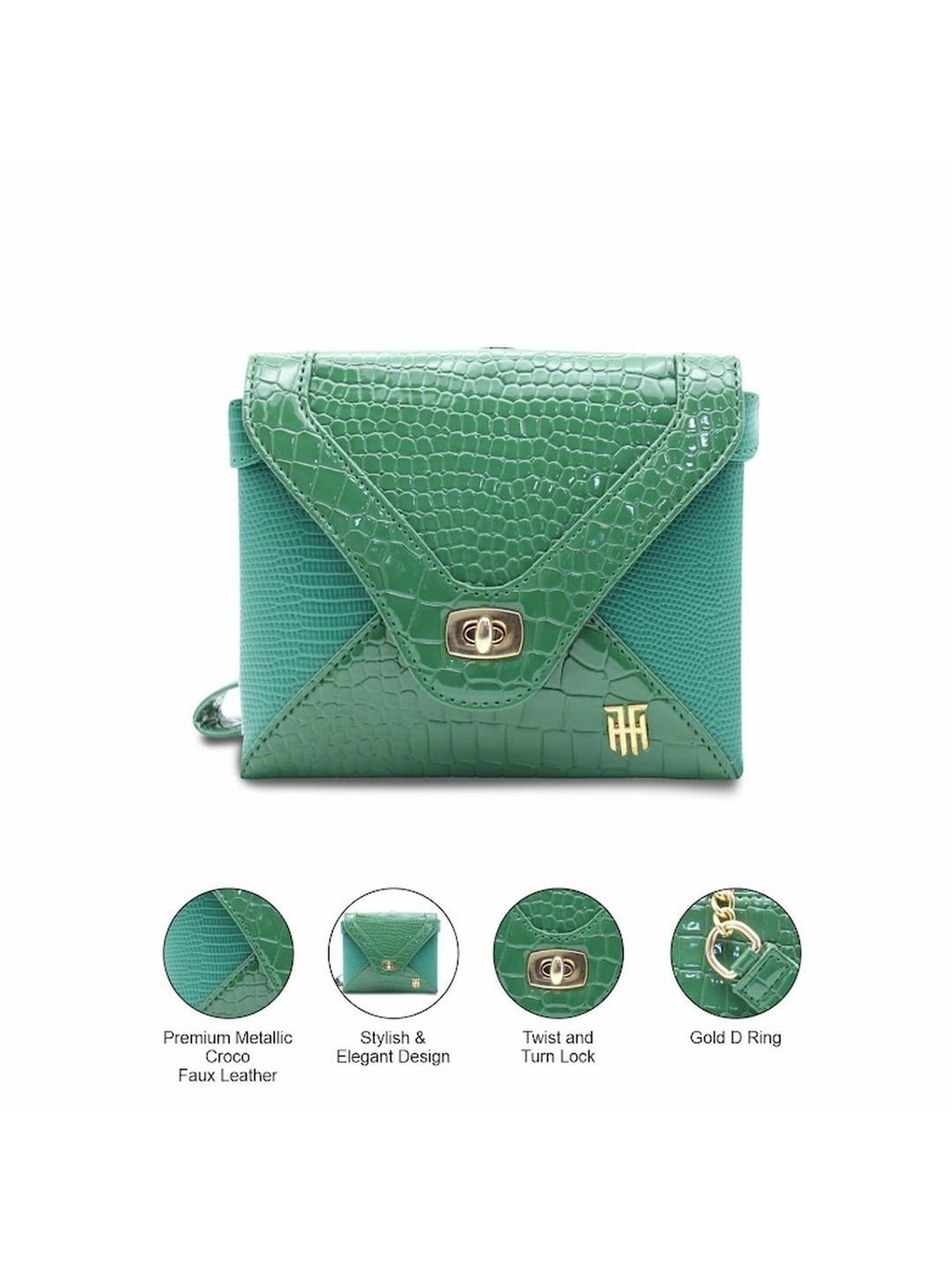 THE HOLISTIK Glititer II Green Textured Medium Handbag