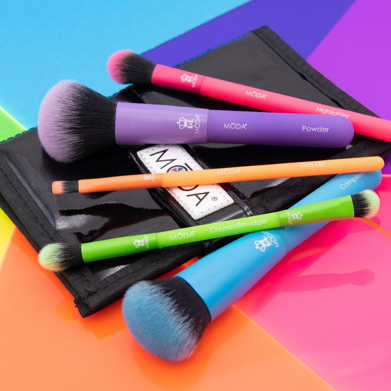 MODA Brush Totally Electric 6pc Complete Face Flip Kit Makeup Brush Set with Travel Flip Case