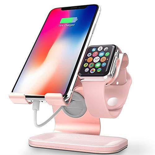 Apple Watch Stand Apple Watch Charging Stand Station Dock  Phone Watch Stand 2 in 1 Universal Stand Holder for iPhone 11 Pro Max 11 11 Pro Apple Watch Both 38mm42mm Rose GoldLeather