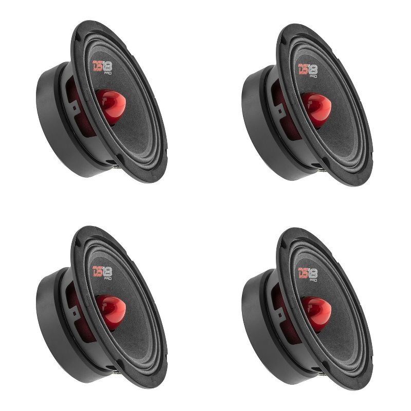 DS18 PRO-GM6B Pro GM 6.5 Inch 480 Watt 140 RMS 8 Ohm Mid Range Car and Truck Door Loudspeaker with Black Steel Basket Bullet Design (4 Pack)