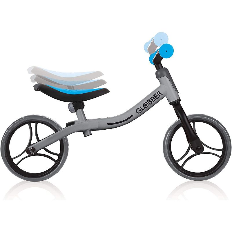 Globber GO BIKE Adjustable Balance Training Bicycle for Toddlers with No Pedals and Comfort Grips, Silver and Sky Blue