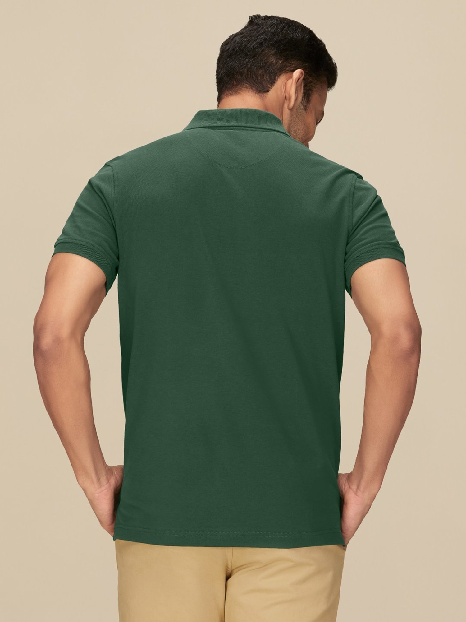 XYXX Basil Green Cotton Regular Fit Polo T-Shirts