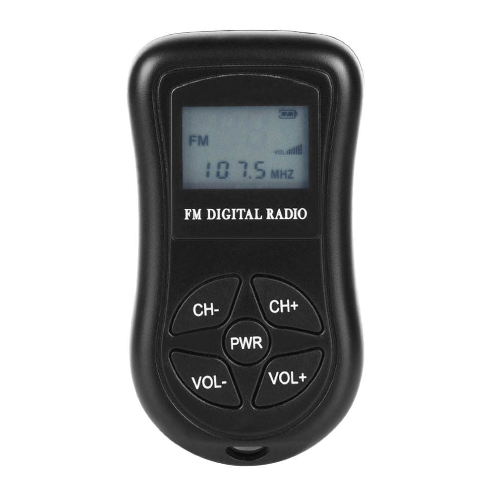 KDKA-600 Mini FM Stereo Radio Portable Digital DSP Receiver with 1.15 Inch LCD Display Screen Lanyard 60-108MHz Receiving Frequency Black