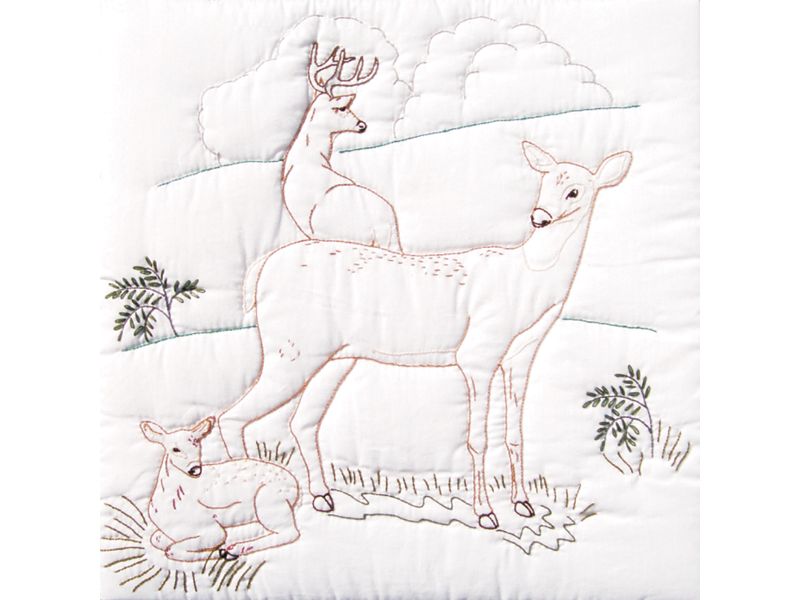 Jack Dempsey Stamped White Quilt Blocks 18"X18" 6/Pkg-Deer Family