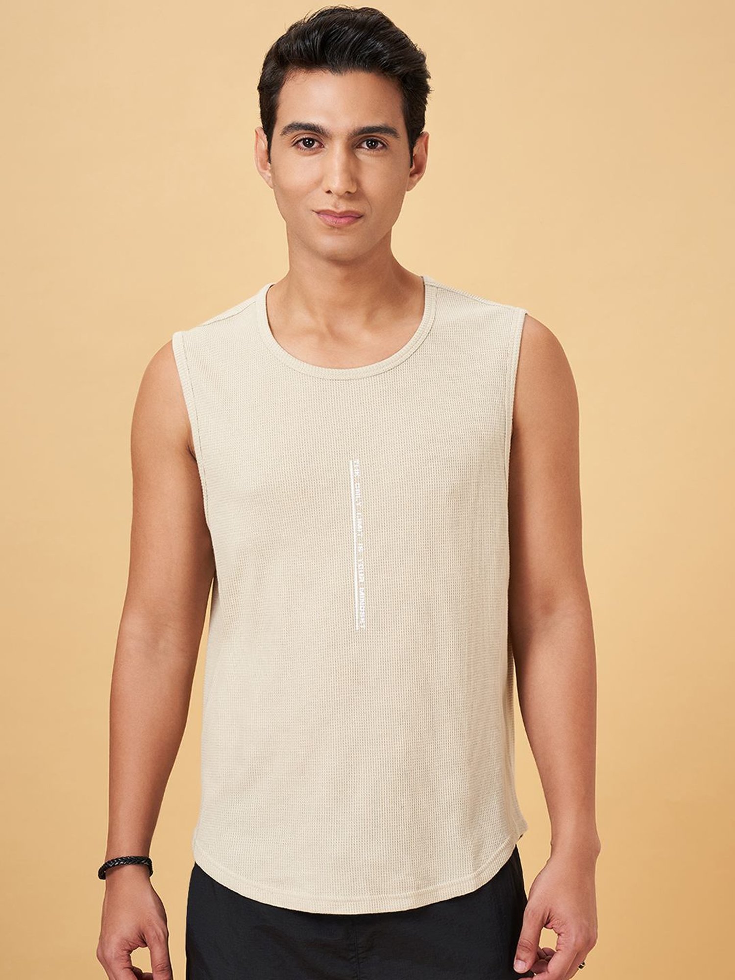Street 808 By Pantaloons Antique White Cotton Regular Fit Gym Vest