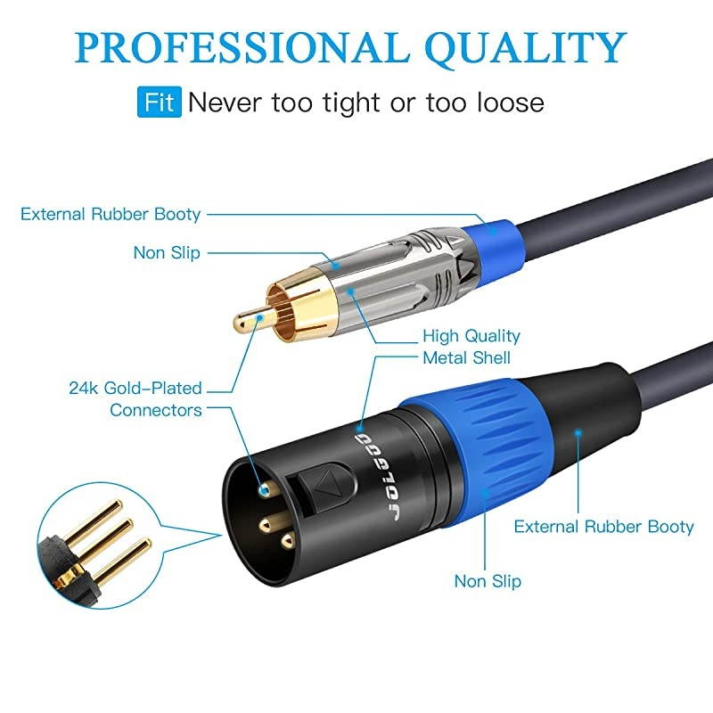 RCA to XLR Cable, Dual RCA Male to Dual XLR Male Cable, 2 RCA Male to 2 XLR Male HiFi Audio Cable, 4N OFC Wire, for Amplifier Mixer Microphone, 6.6 Feet
