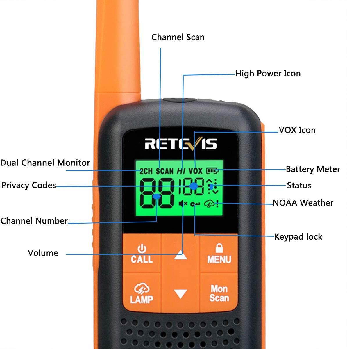 Retevis RT49 Walkie Talkies for Adults Long Range Rechargeable FRS Radios with Flashlight NOAA Weather Waterproof Hands Free Two-Way Radios (2 Packs)