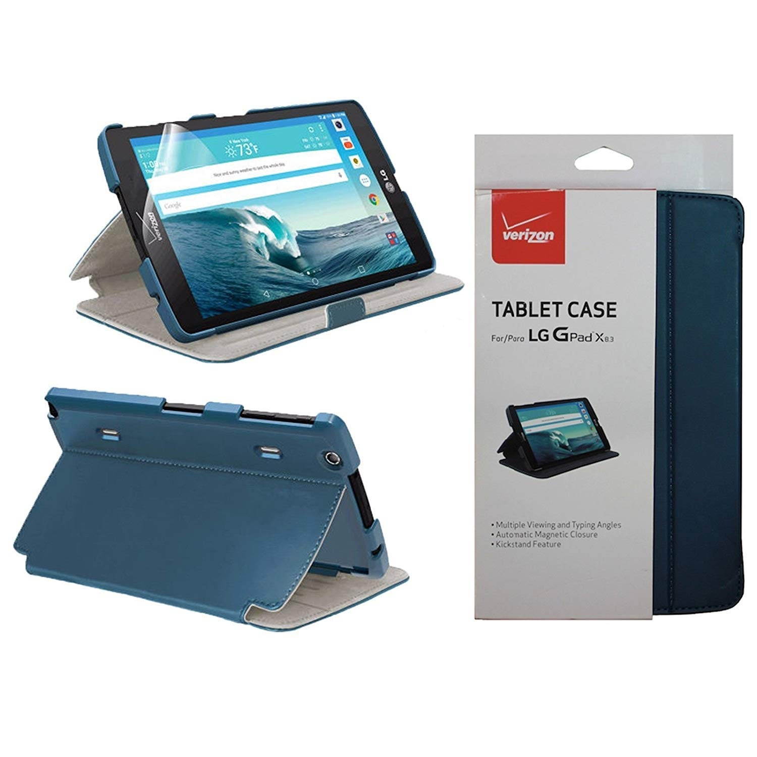 Verizon Folio Case, Screen Protector and Stylus Pen Bundle for LG G Pad X8.3 - Blue