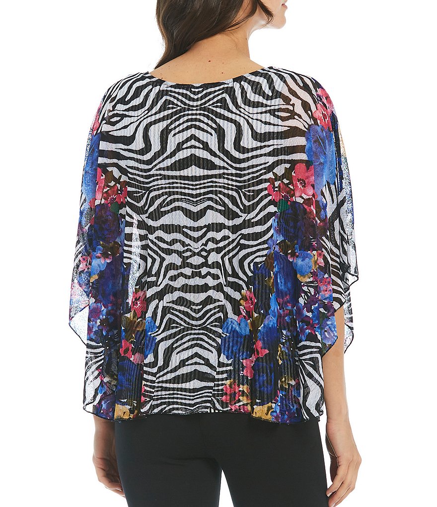 Calessa Scoop Neck Print Mesh Overlay Blouse