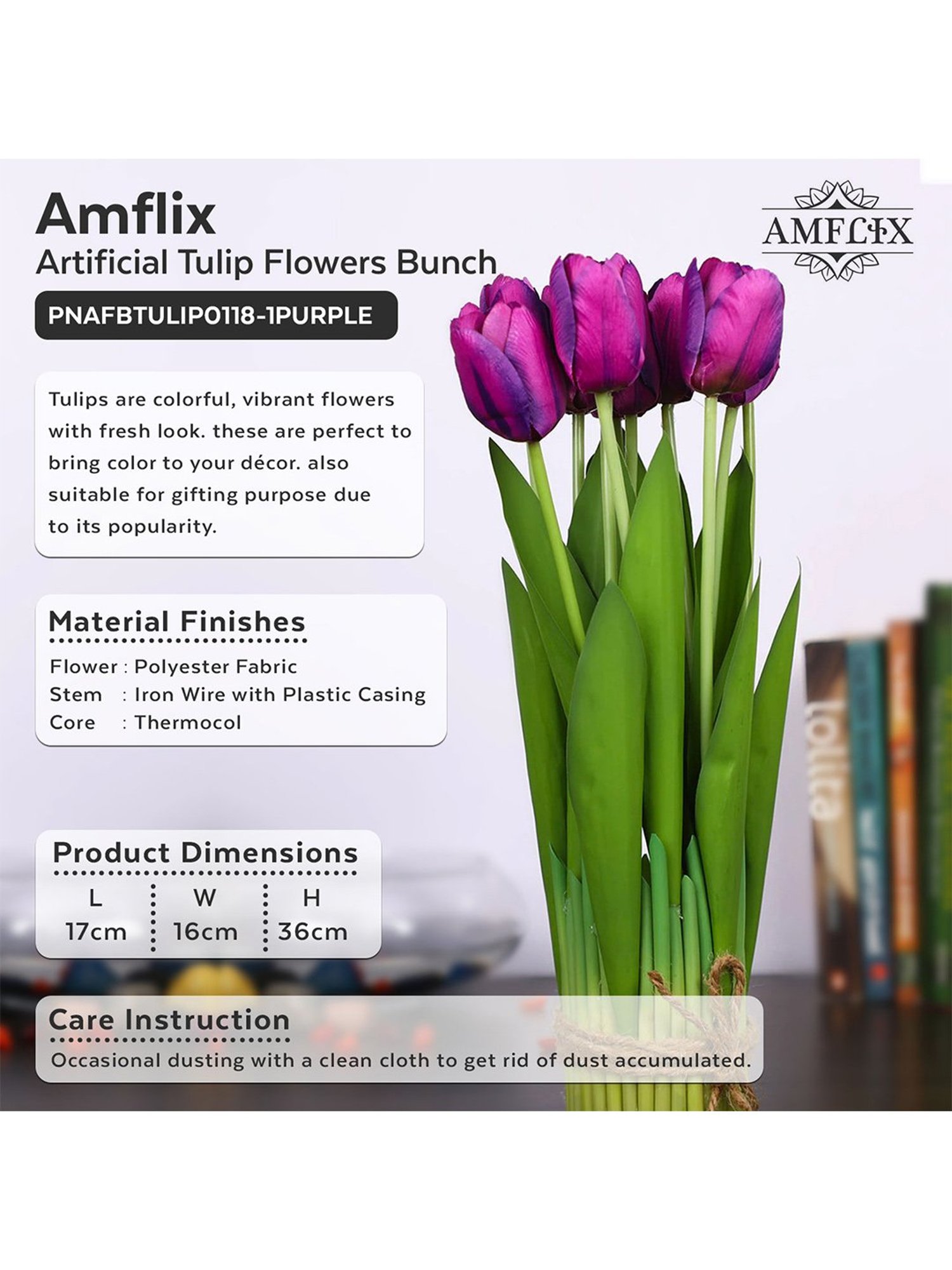Amflix Purple Artificial Tulip Flowers Bunch