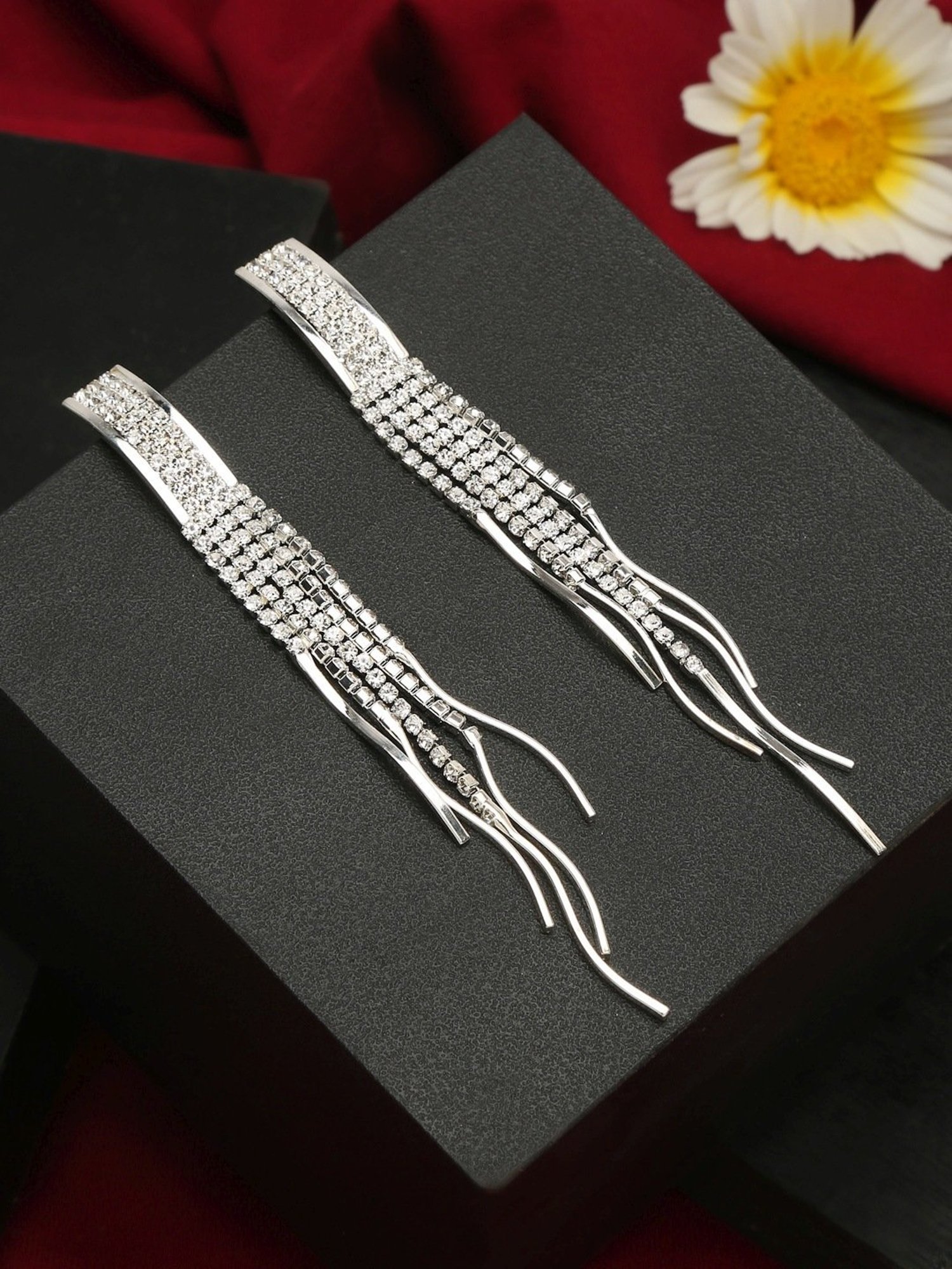 YouBella Contemporary Silver White Dangler Earrings for Women