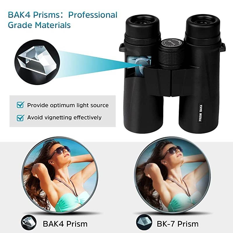 Binoculars for Adults 10x42 Binoculars with Low Night Vision Compact HD Binoculars for Bird Watching Travel Hunting Safari Concerts Sports Stargazing and Outdoor with BAK4 Prism FMC