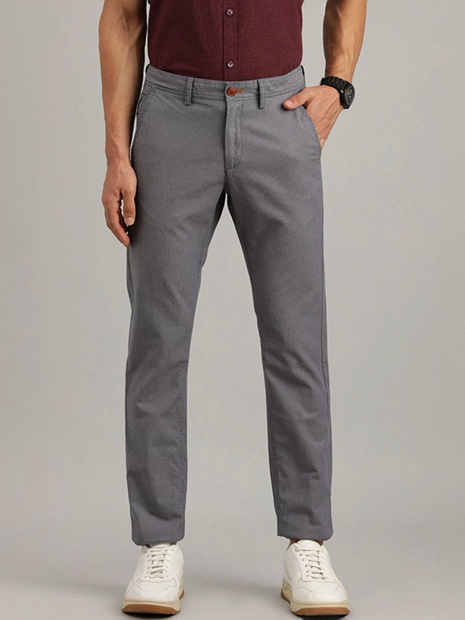 Indian Terrain Grey Slim Fit Trousers