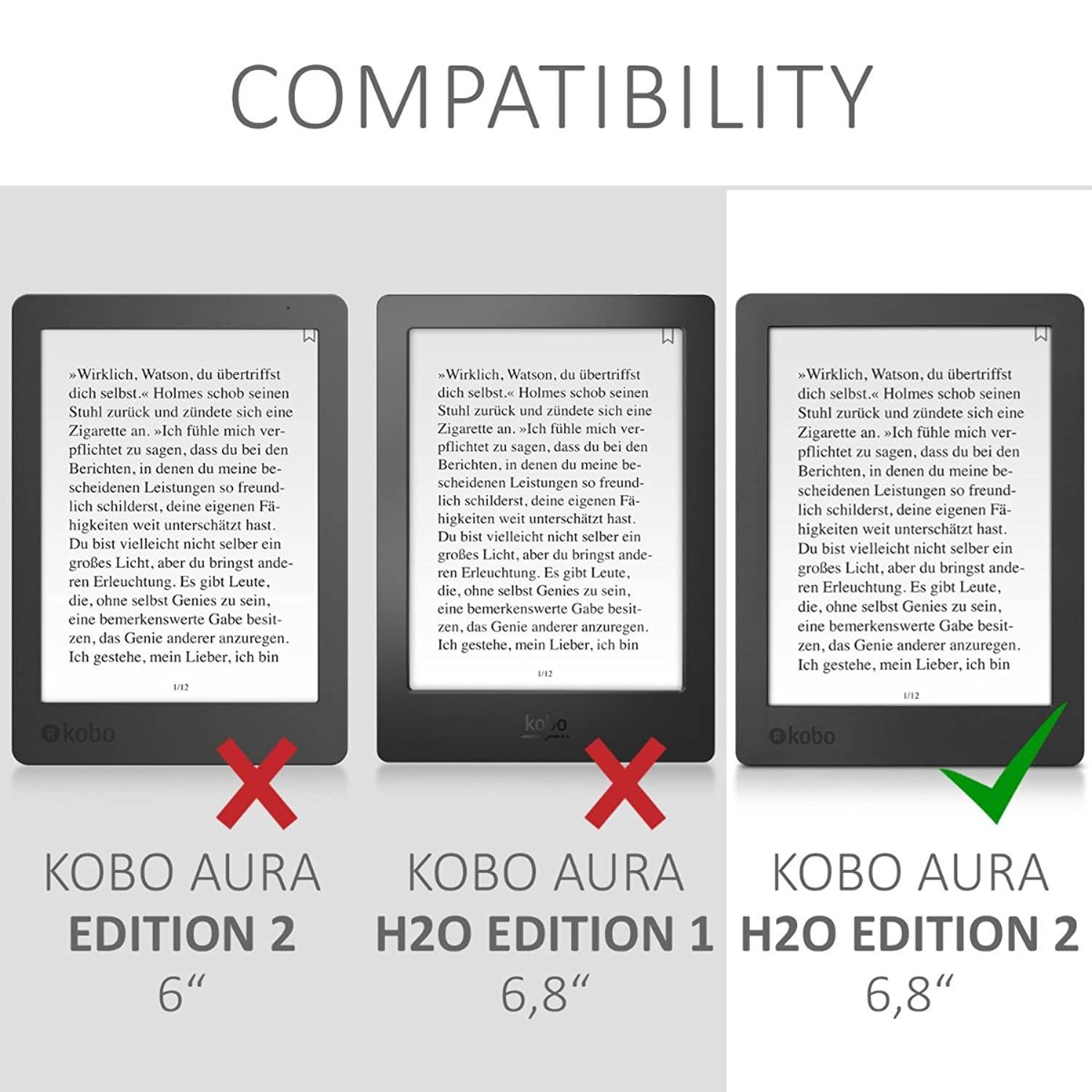kwmobile Case Compatible with Kobo Aura H2O Edition 2 - PU Leather Cover with Magnet Closure, Stand, Strap, Card Slot - Cosmic Nature Blue/Grey/Black