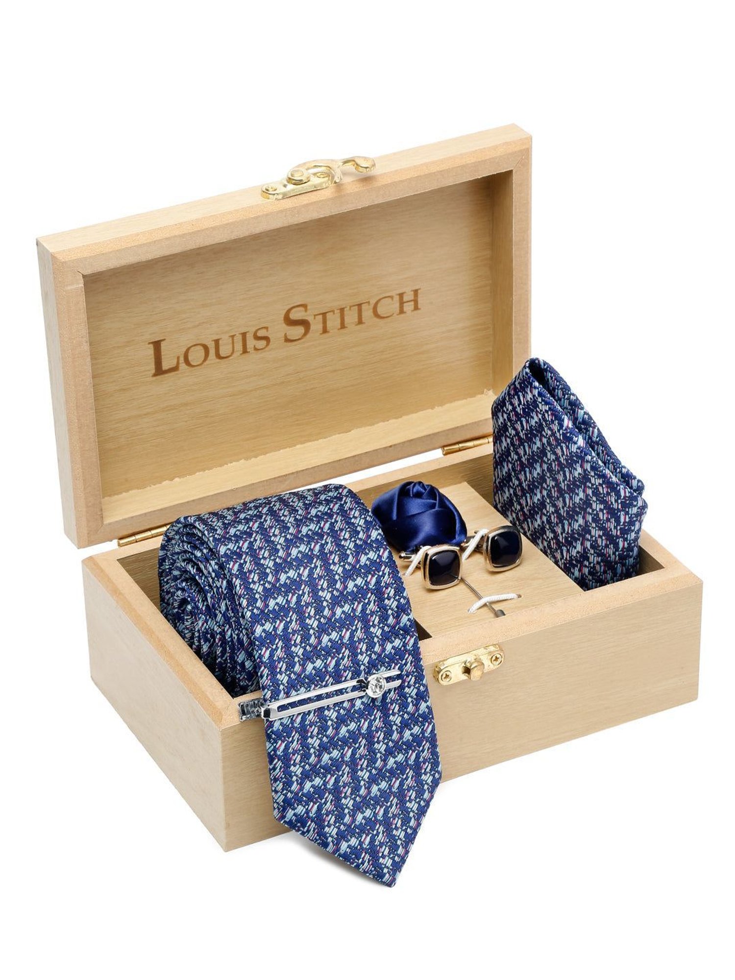 Louis Stitch Blue Embroidered Necktie Gift Set - Set of 5