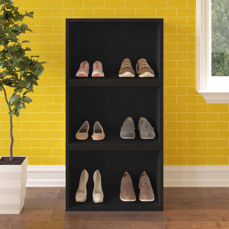 Way Basics Stackable Eco Rectangle Shelf Shoe Rack Black Wood Grain