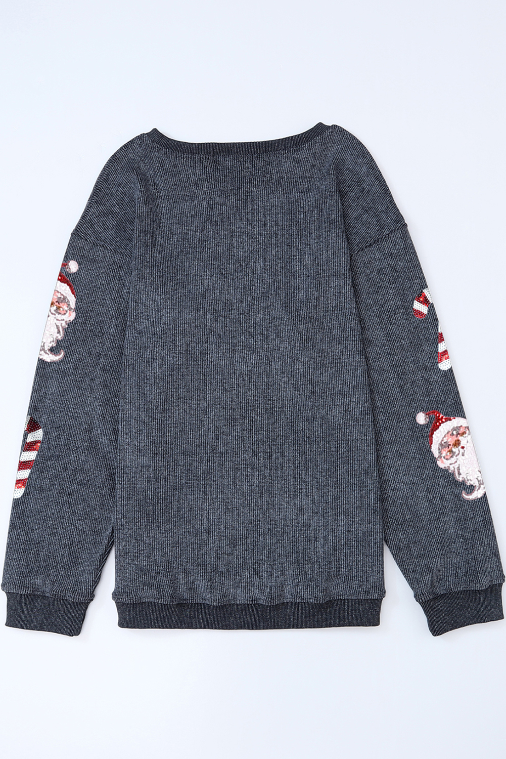 Gray Santa Claus Candy Cane Sequin Patched Baggy Sweatshirt