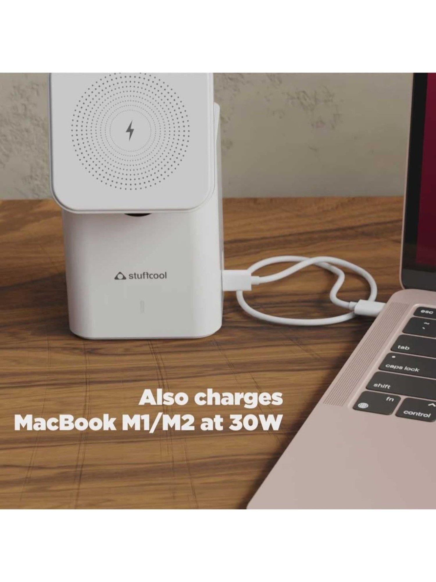 Stuffcool Magic 2 in 1 Magnetic Wireless Charging Station with 30W Dual Port PD PPS Output (White)