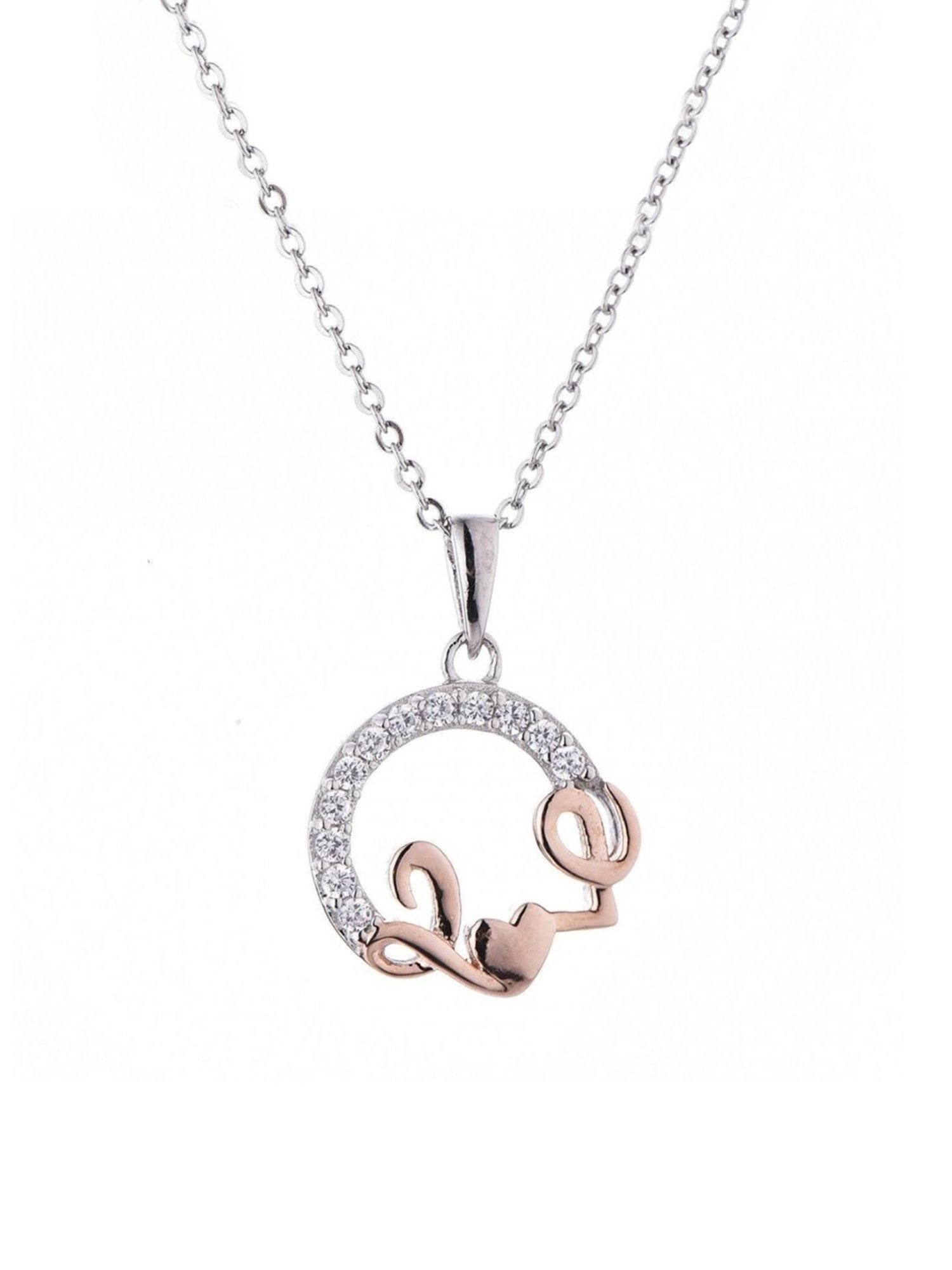 Ornate Jewels 925 Silver AAA Grade American Diamond Love Pendant with 18-inch Chain