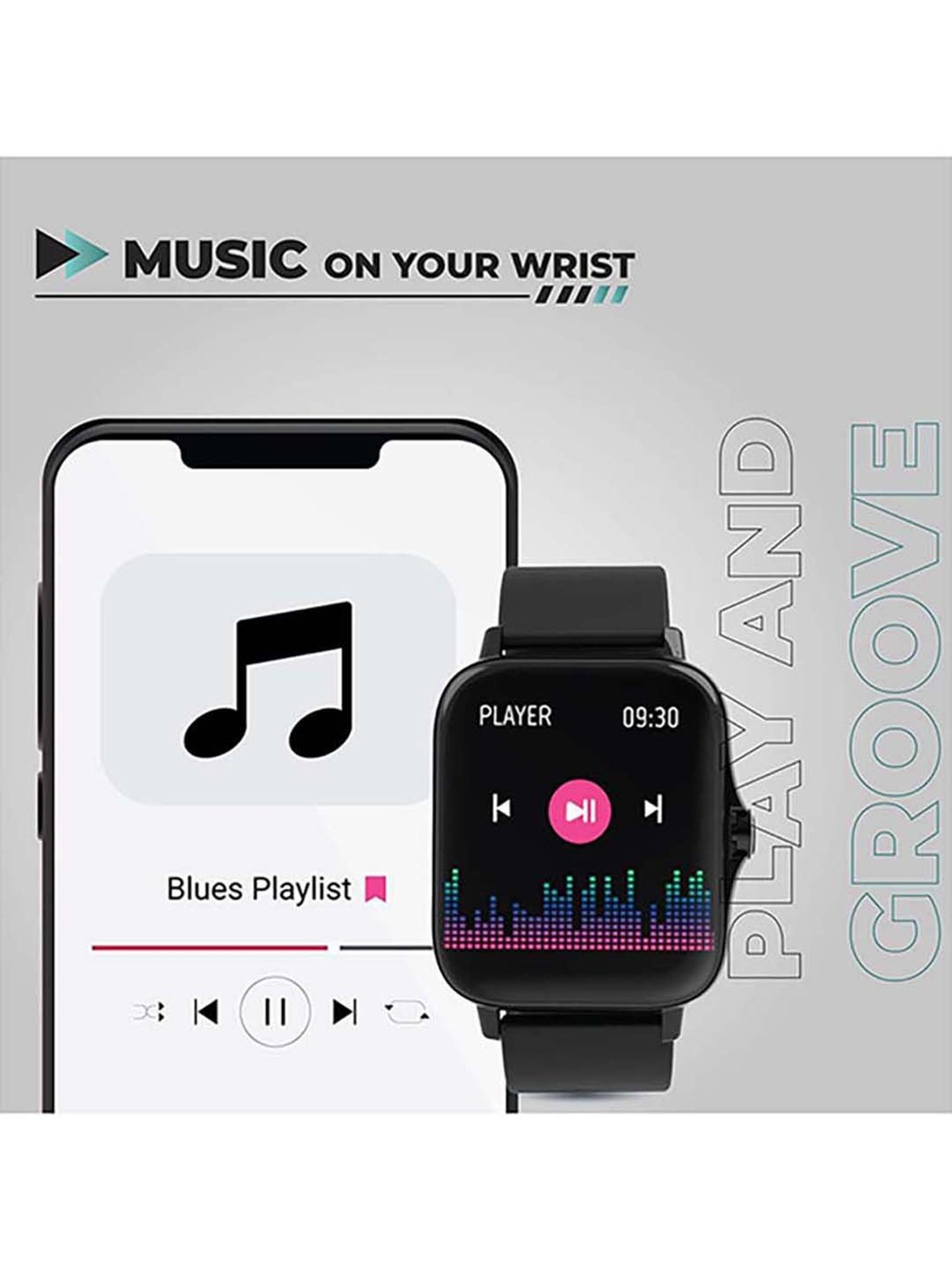 Hammer Pulse 2.0 Fitness Smartwatch with Calling and Music (Black)