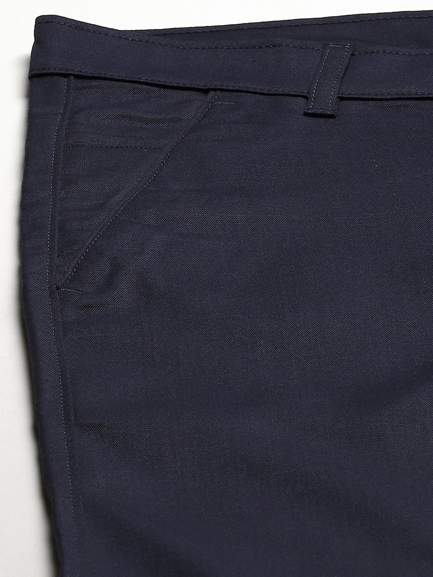 Sojanya Navy Cotton Regular Slim Fit Flat Front Trousers