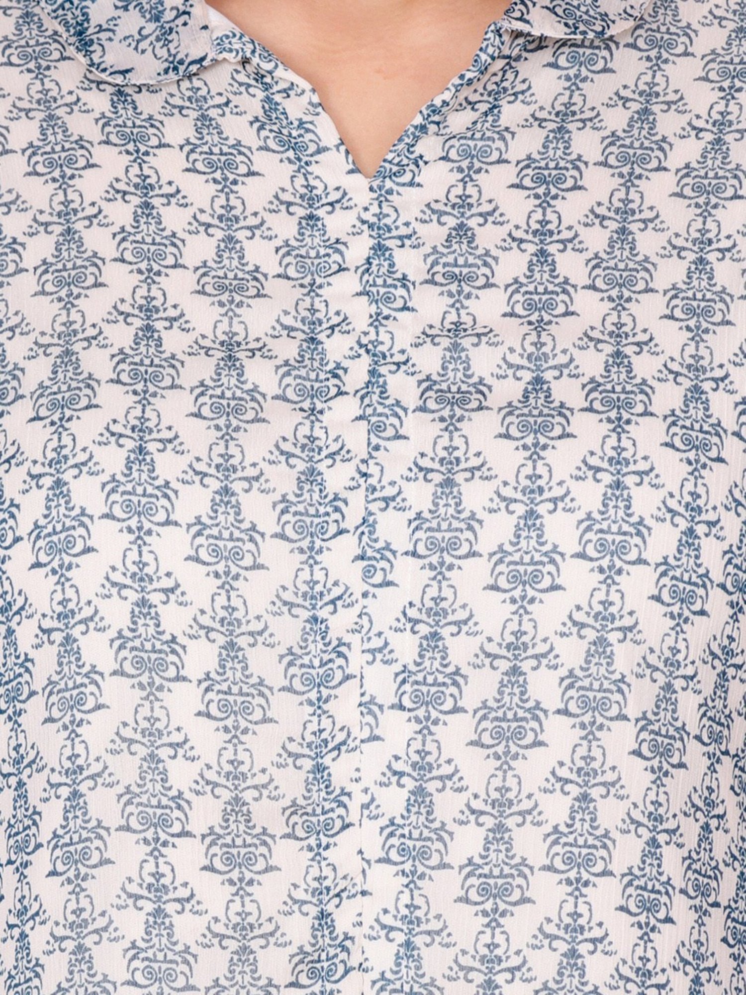 Scorpius White & Blue Printed Long Top