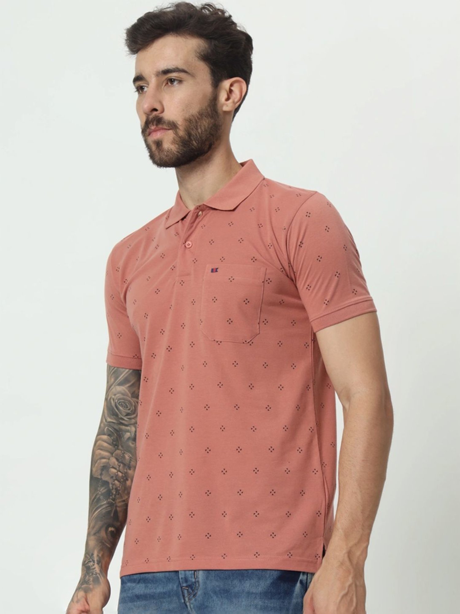 Tab91 Pink Regular Fit Printed Polo T-Shirts