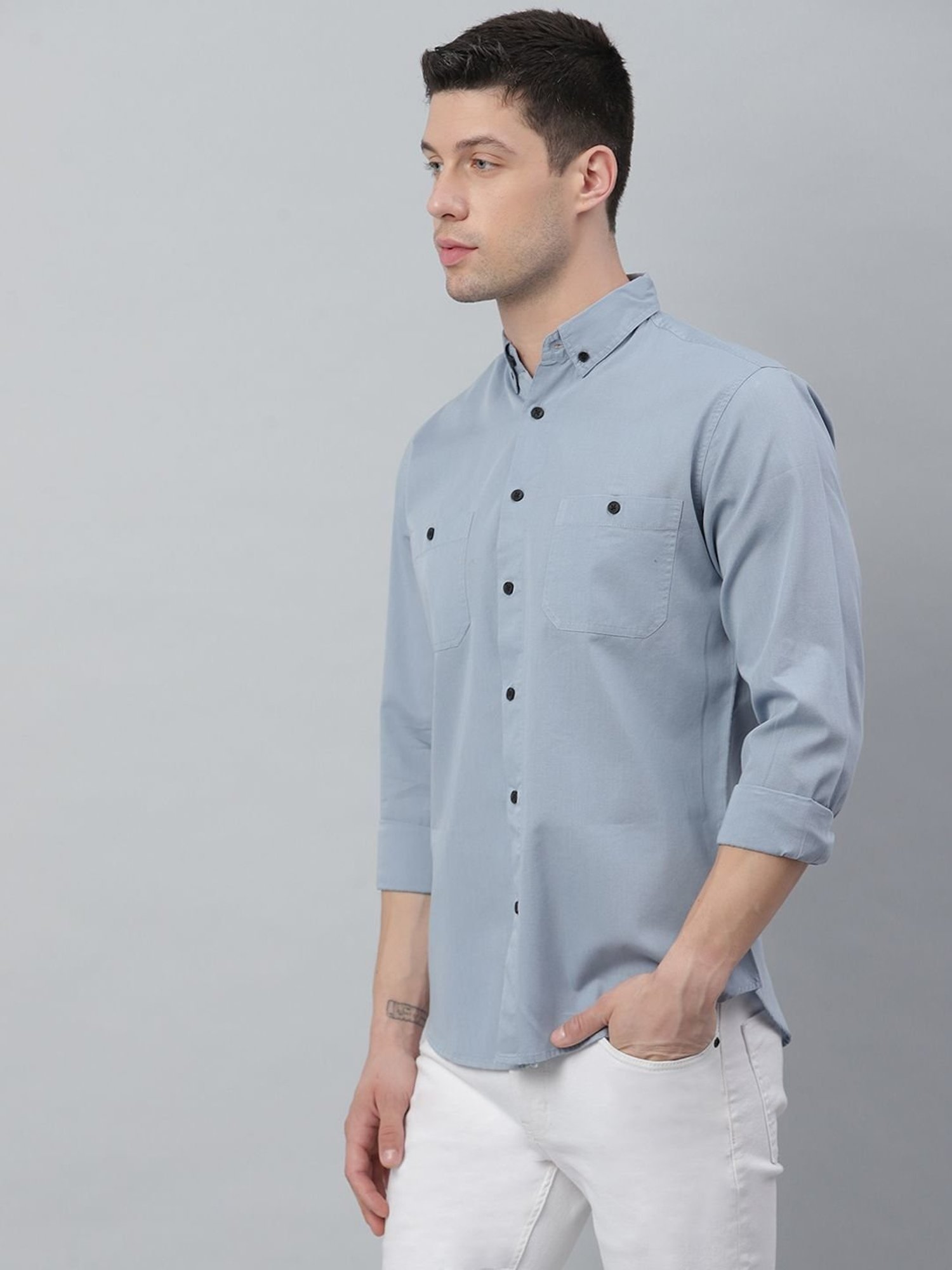 Dennis Lingo D-Blue Cotton Slim Fit Shirt
