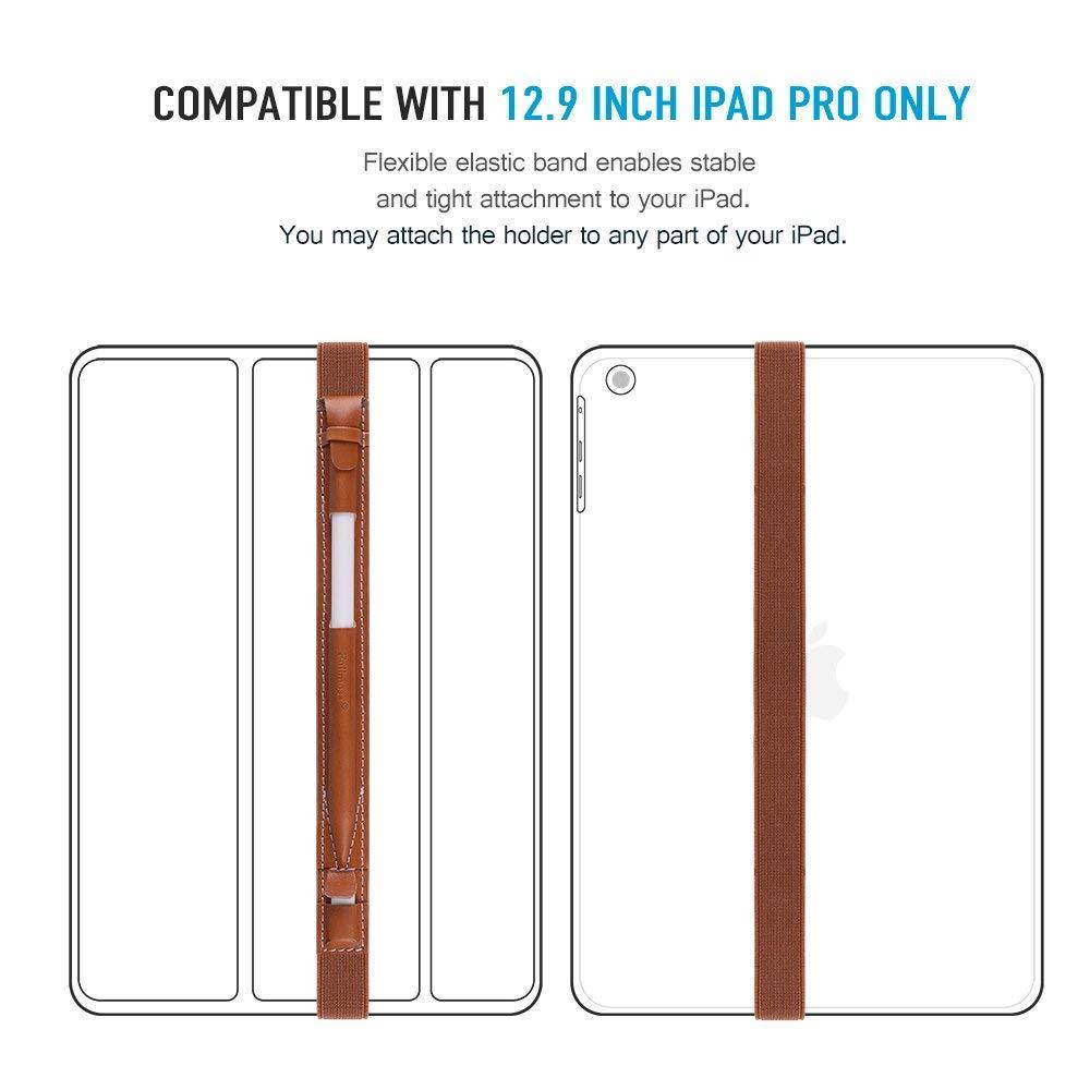Fullmosa 4 Colors for Apple Pencil Holder, Genuine Leather Apple Pencil Sleeve with USB pocket Handmade Compatible with iPad Pro 12.9" Cases, Brown
