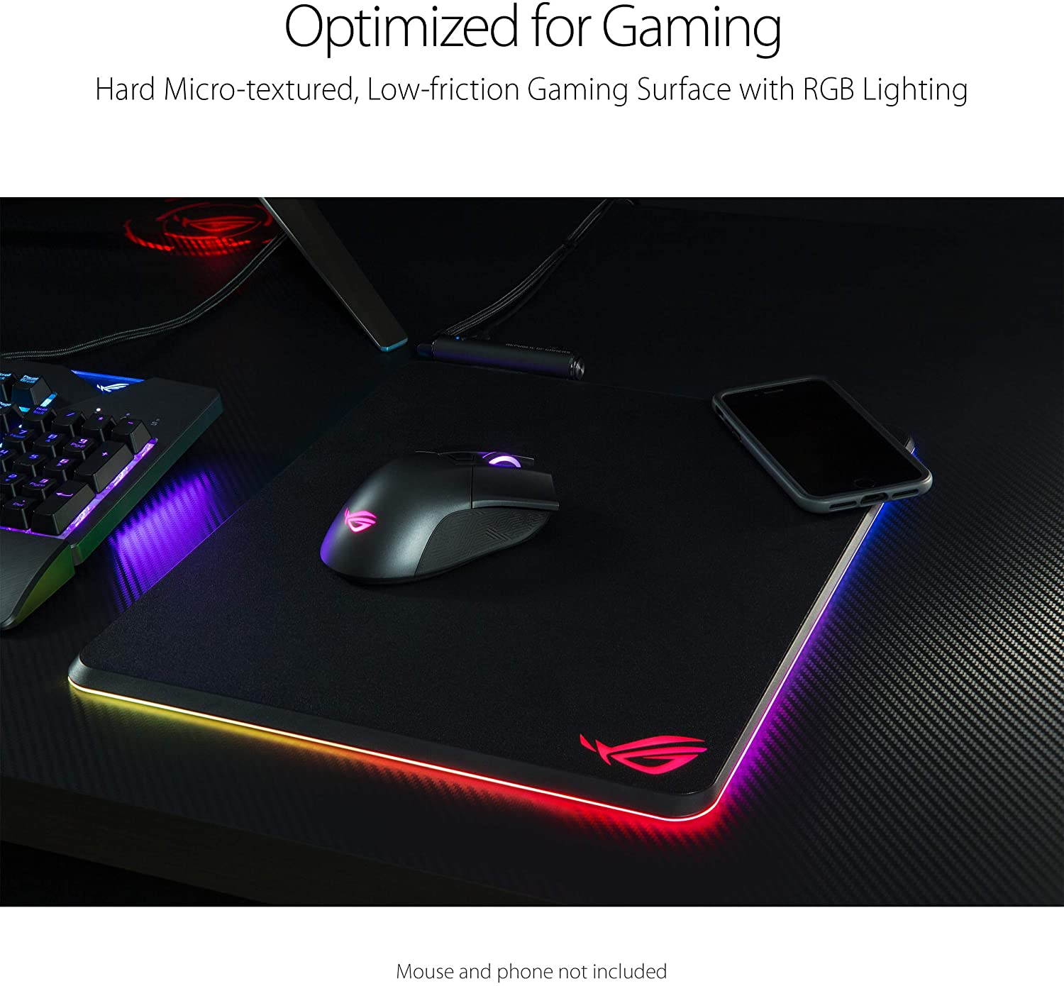 Balteus Qi Vertical Gaming Mouse Pad with Wireless Qi Charging Zone, Hard Micro-Textured Gaming Surface, USB Pass-Through, Aura Sync RGB Lighting and Non-Slip Base (12.6&rdquo; X 14.6&rdquo;)