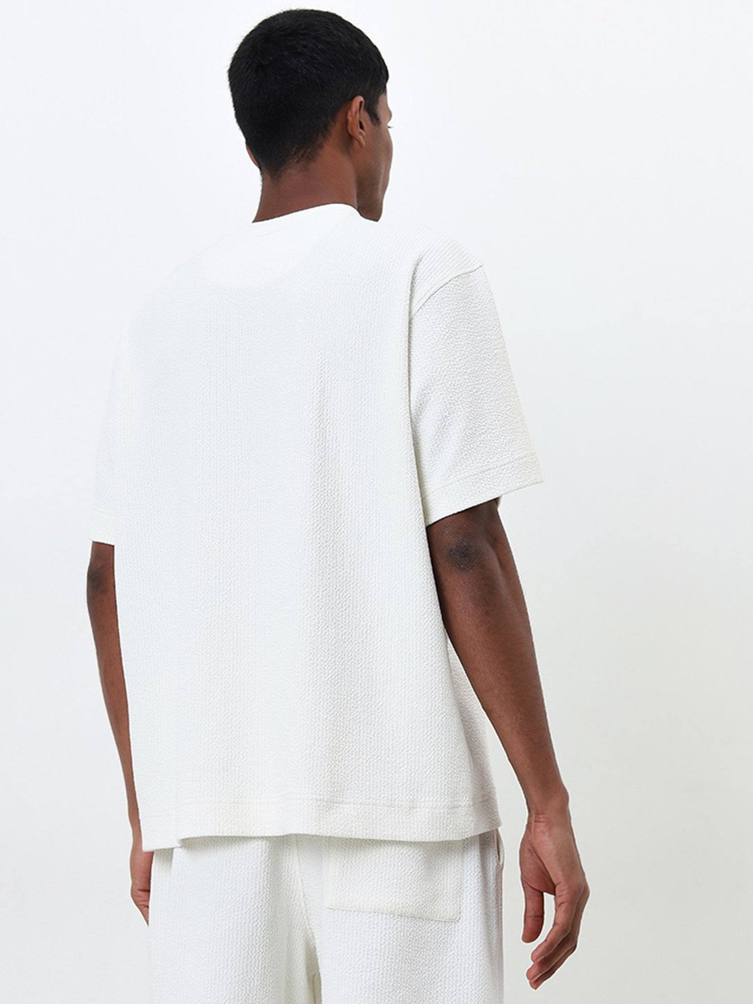 Studiofit by Westside White Textured Relaxed-Fit T-Shirt