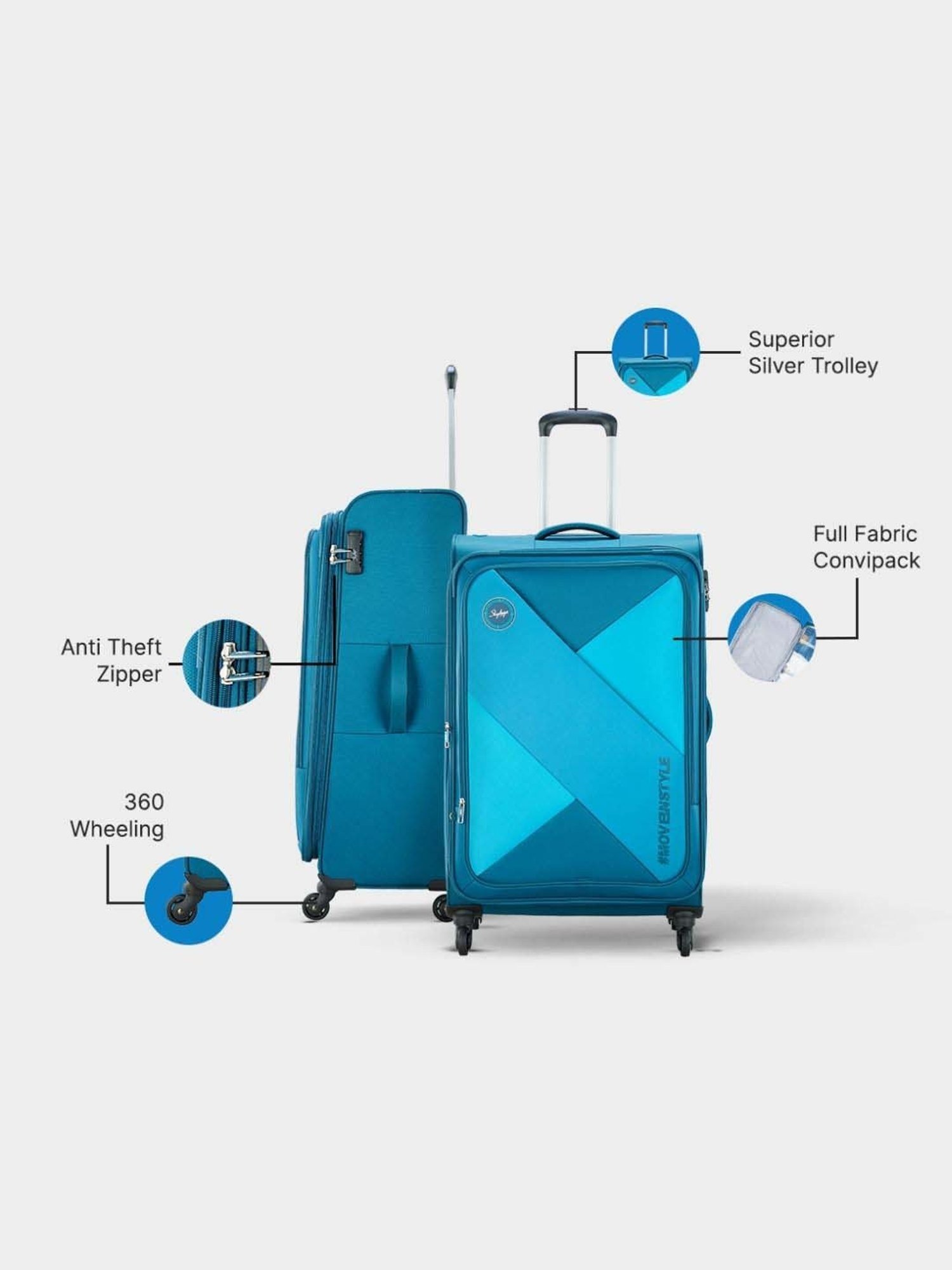 Skybags Converge Plus Sec Blue Color Block Soft Large Trolley Bag - 47.8 cm