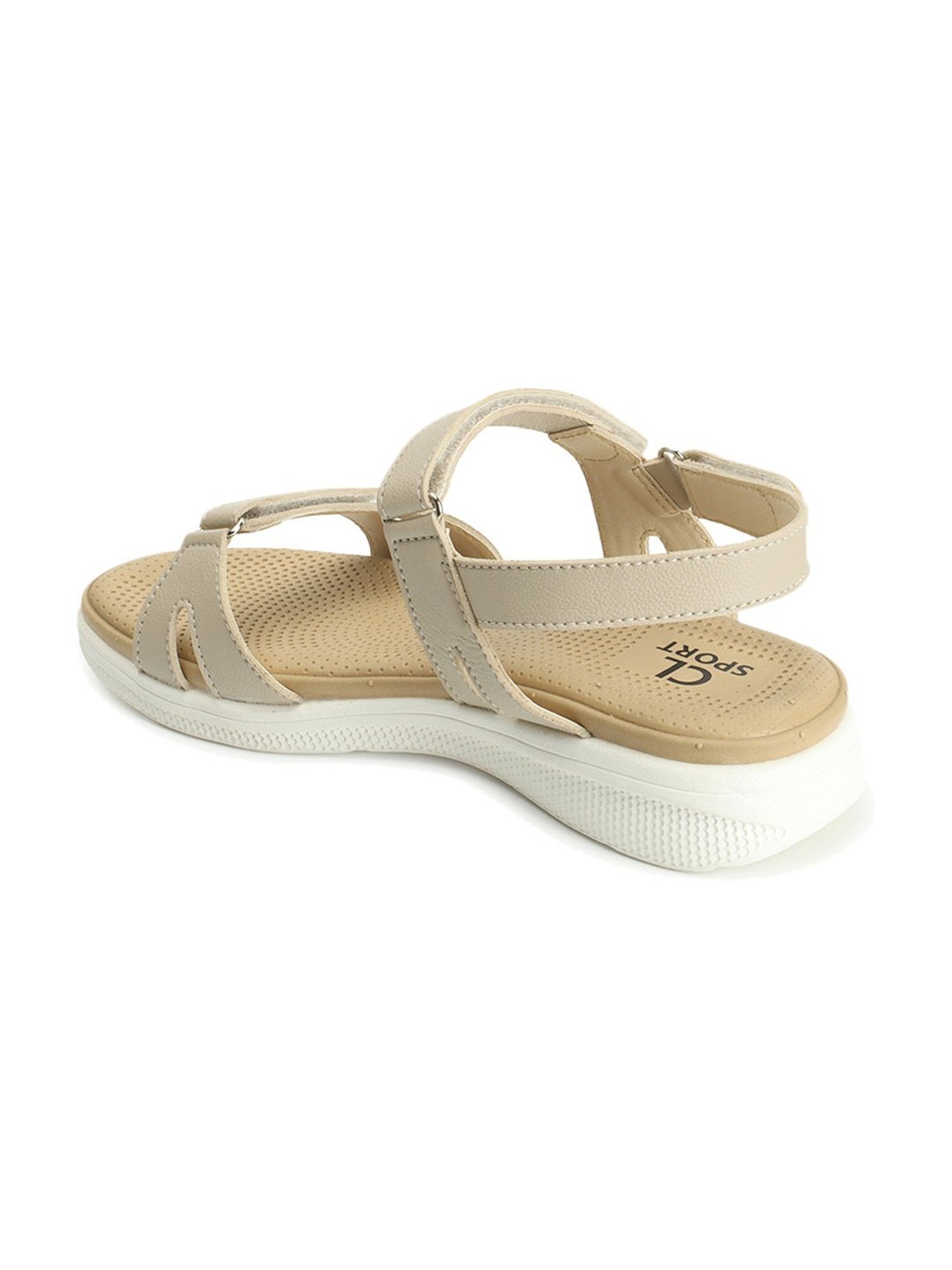 CL Sports by Carlton London Women's Beige Ankle Strap Wedges