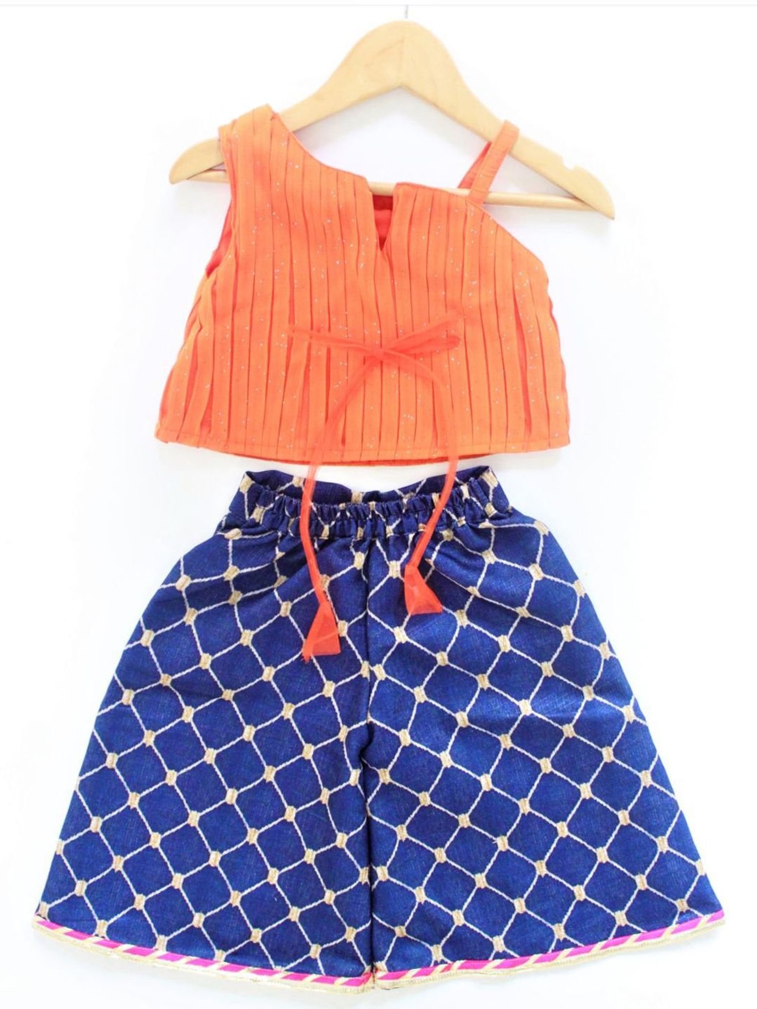 Many Frocks Kids Blue Embellished Top & Palazzo