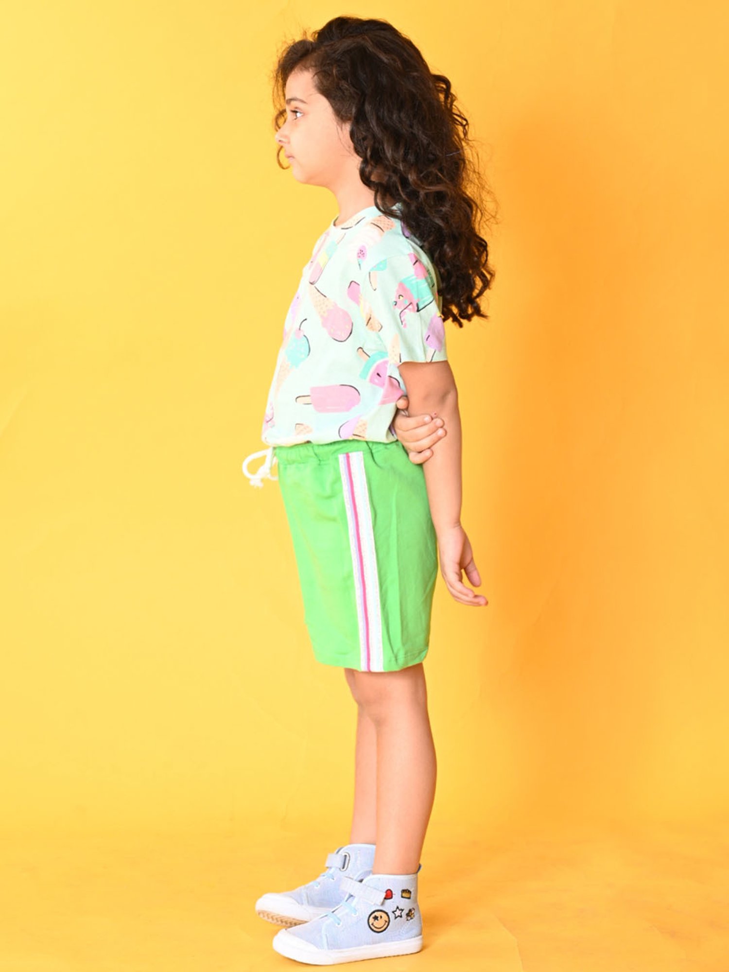 Anthrilo Kids Blue & Green Cotton Printed T-Shirt Set