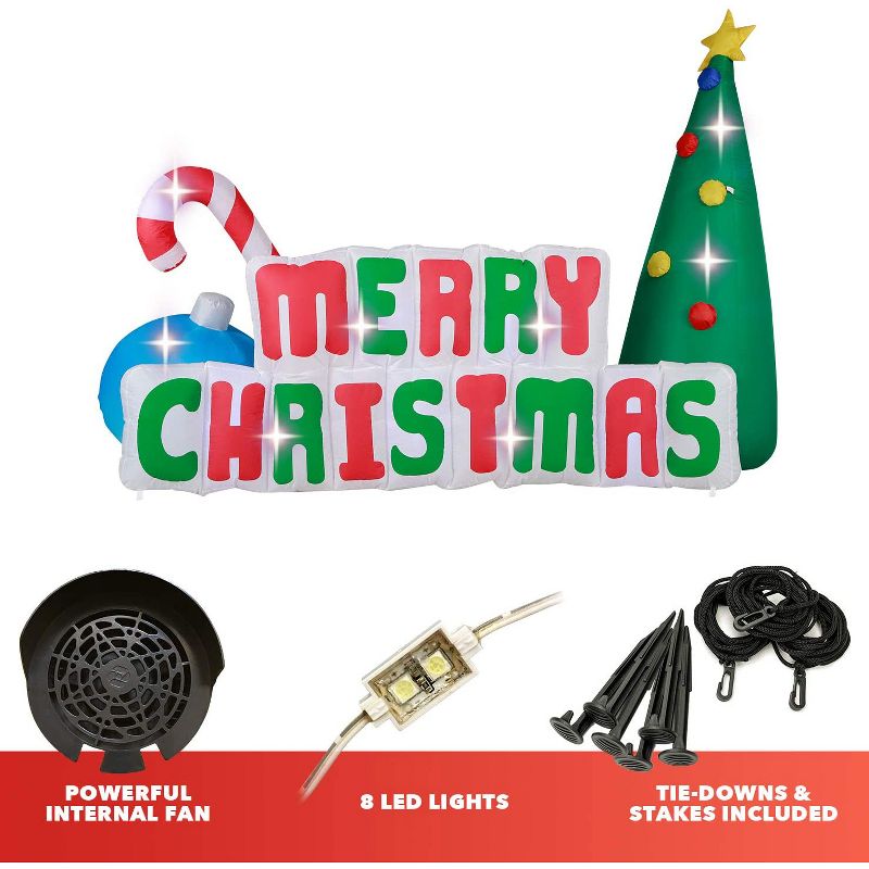 Holidayana 8' Wide Giant Inflatable Merry Christmas Sign Holiday Ornament Yard Decoration with Blower Fan, Tie Down Straps, and Ground Anchor Stakes