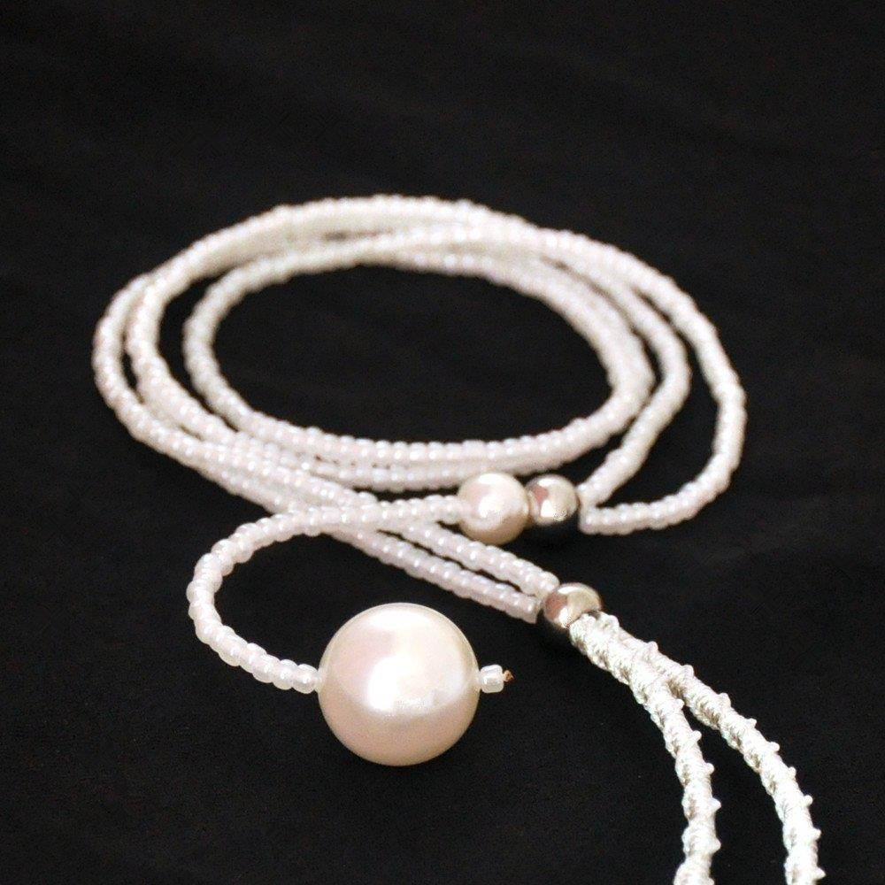 Bluetooth Headphones Stereo Necklace Wireless Headphones Car Hand Free Earbuds Headsets Earpiece Built-in Mic Earphones for All Version Smart Mobile Phones White Pearls Fashion Jewelry Girls Women