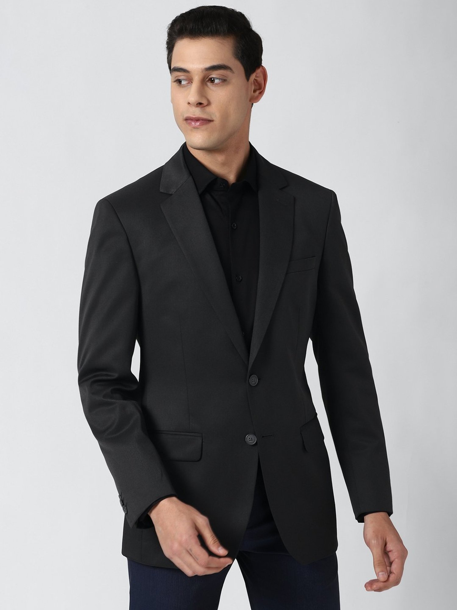 Peter England Black Regular Fit Notched Lapel Blazer
