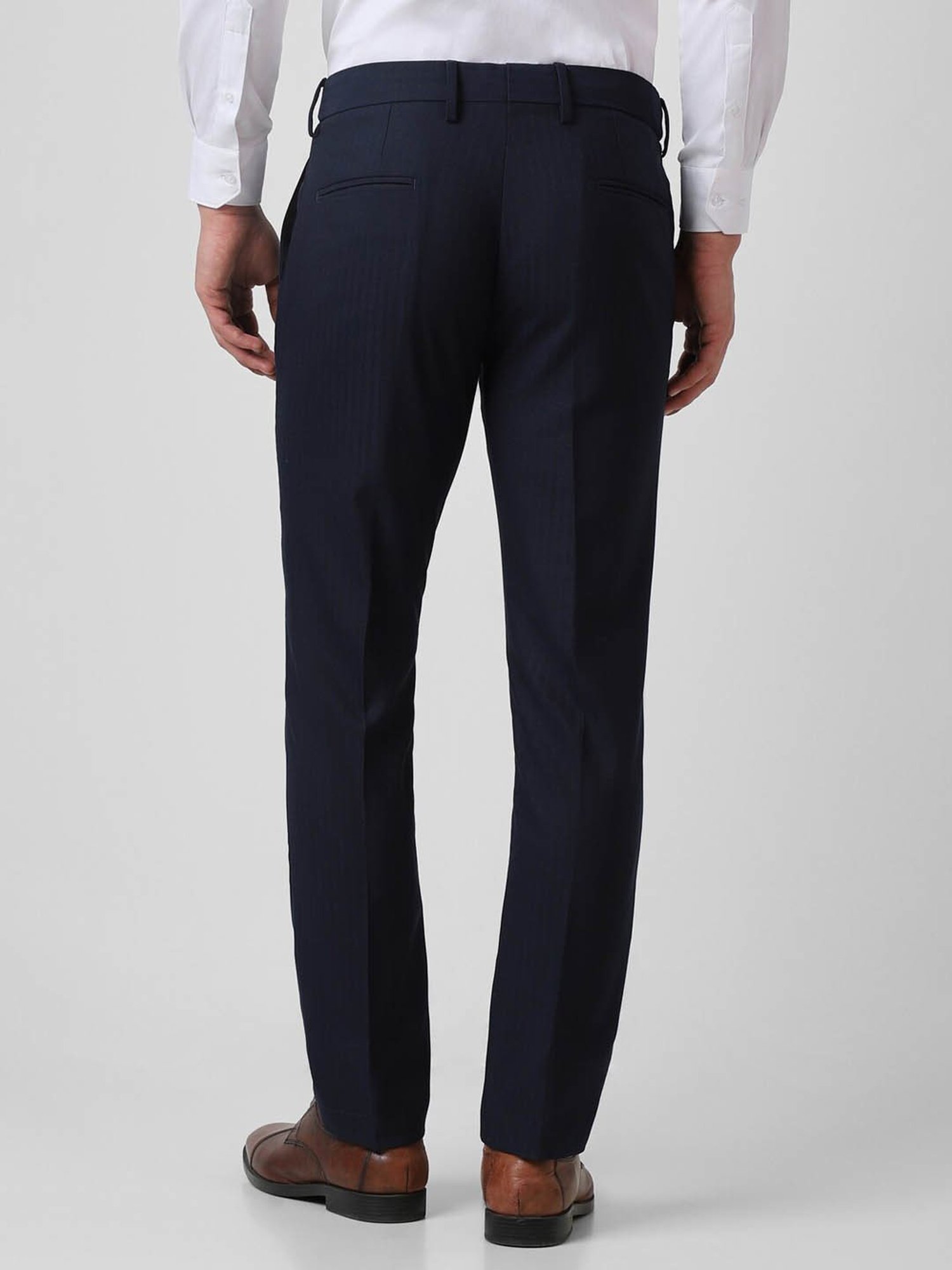 V Dot Navy Skinny Fit Striped Trousers