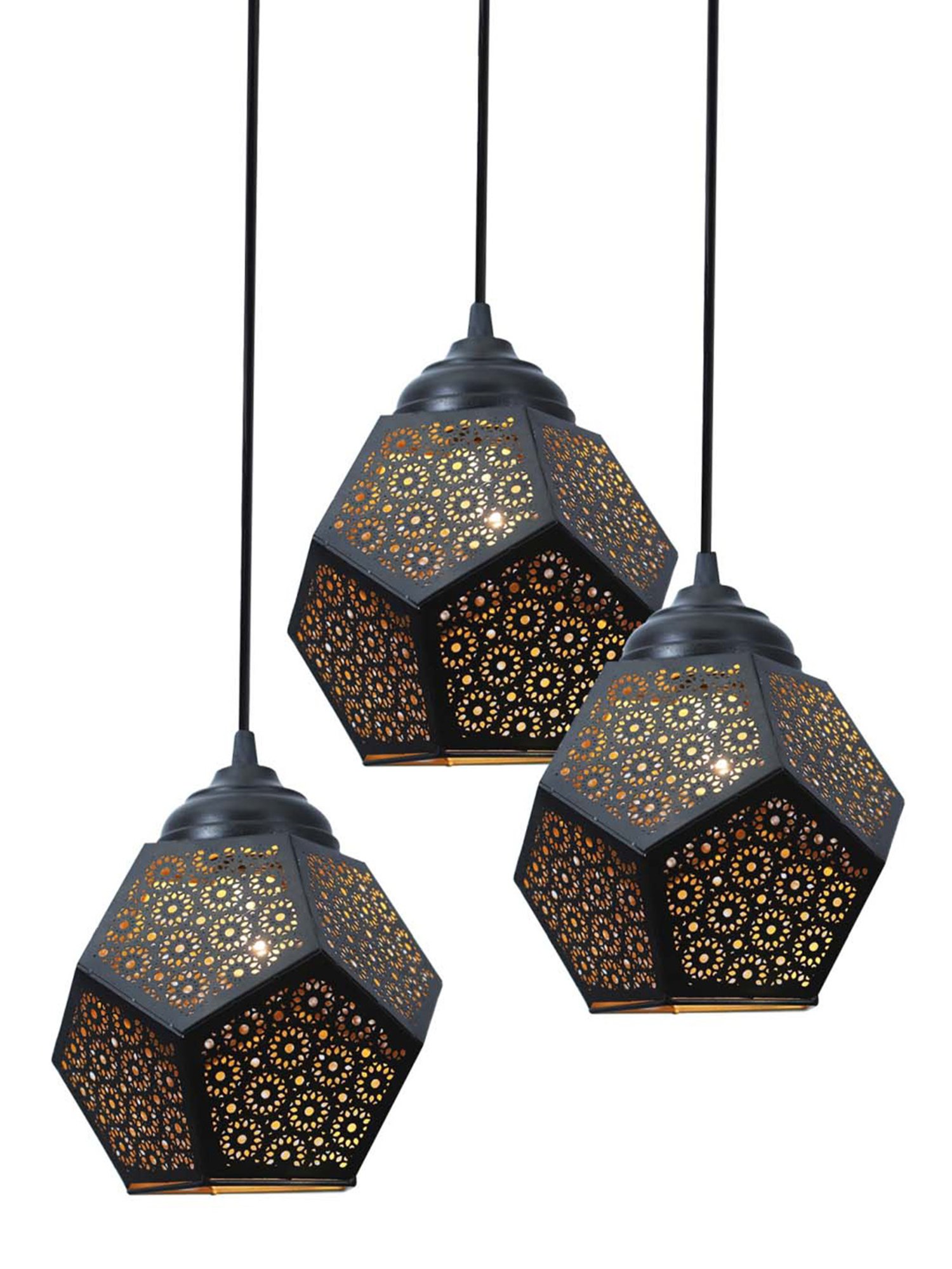 Homesake Black Metal 3-Lights Round Cluster Chandelier Crystal Do Decahedron Hanging Light