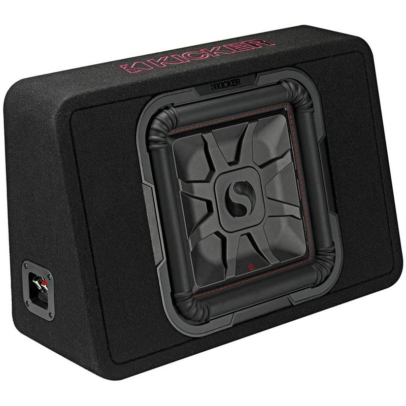 Kicker TL7T Single Square 600 Watt 12 Inch 2 Ohm Solo Baric Subwoofer with Thin Enclosure and Big Bass for Car Audio Stereo Systems, Black
